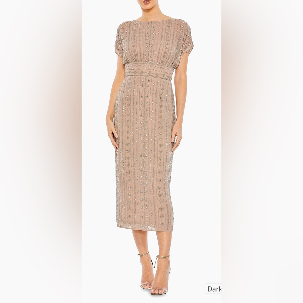 Mac Duggal Blush Nude Beaded Column Evening Gown
